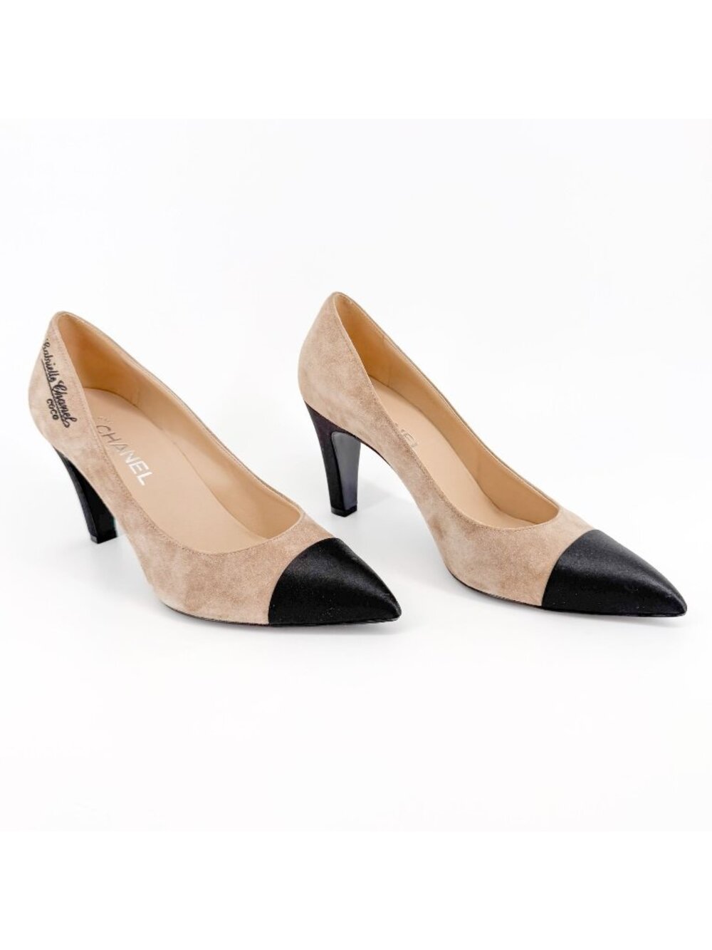 Chanel Gabrielle Coco Cap Toe Pumps EU 40.5 US 9.5-10 Beige Pointed High Heel